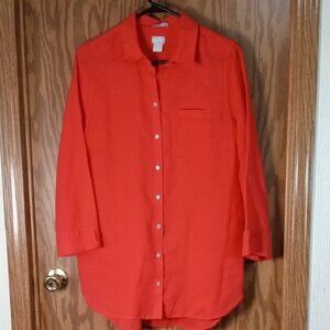 Chico's Vibrant Orange Blouse, Linen, Casual, Comfort, 3/4 Sleeves